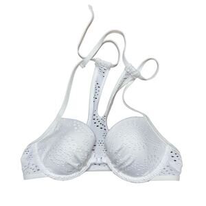 Aerie White Eyelet Strappy Front-Closure Swim Bikini Top Women's Size 32B